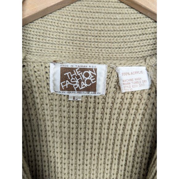 Vintage Sears Fashion Place Grandpa Sweater Cardigan Sz L Brown Button Up Collar - Picture 5 of 7